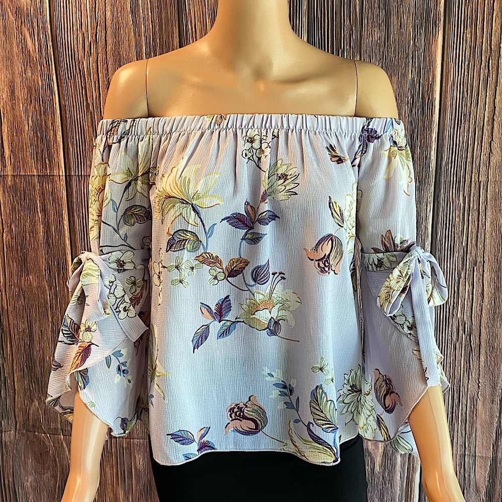 Anthropologie small pastel lavender & cream floral strapless boho blouse